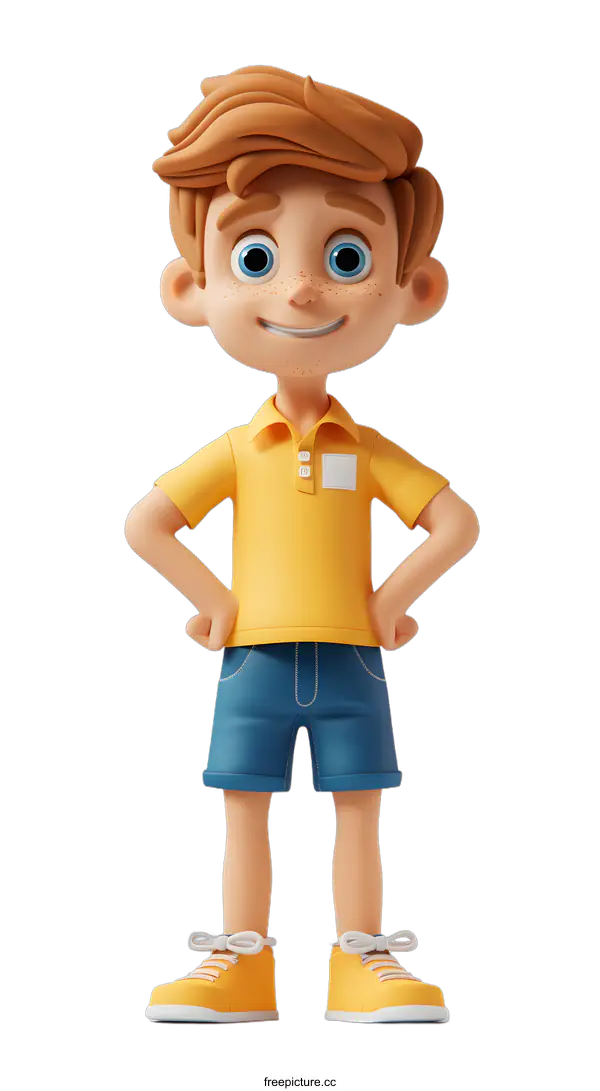 [Transparent Background PNG]3D Cartoon Boy Standing with Hands on Hips