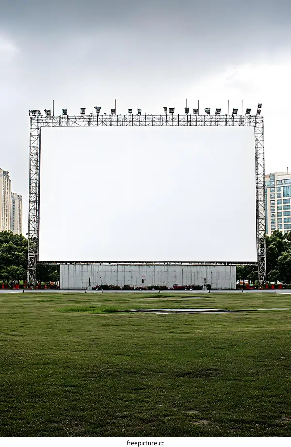 Large Blank Billboard in Front of a Green Field
