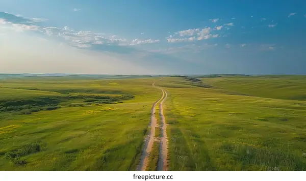 Country Road Through Green Fields