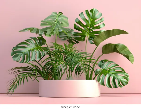 Tropical Plants in Pink Pot Minimalist Background