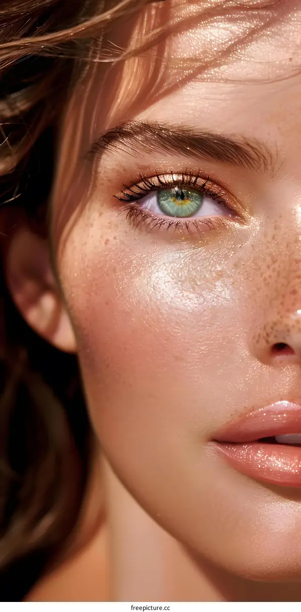 Close up shot of a Woman with Green Eyes and Freckles