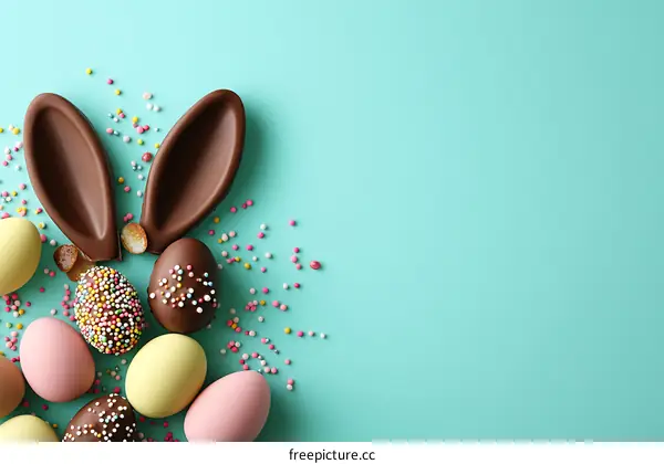 Chocolate Easter Eggs with Bunny Ears Decorated