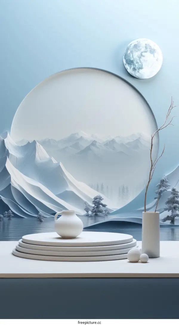 Blue and White Porcelain with Round Window and Mountain View