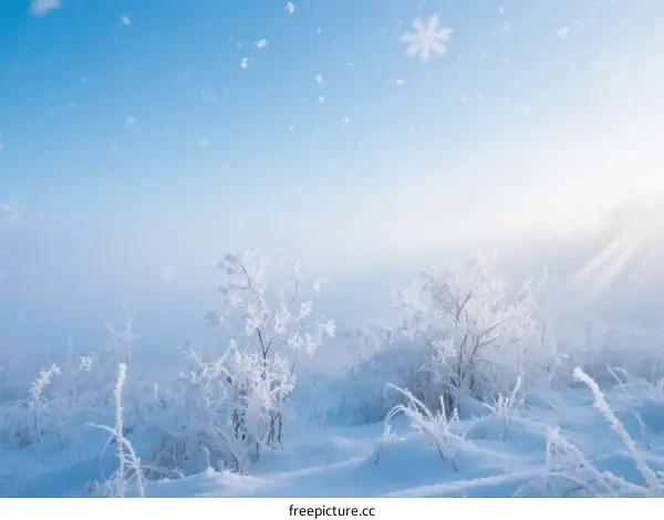 Beautiful Winter Landscape with Snow-covered Trees Under Blue Sky