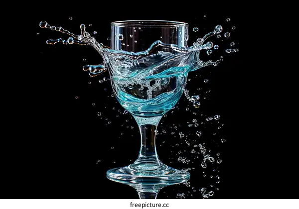 Water splash from wine glass on black background