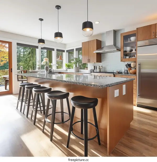Modern Kitchen with Large Island and Stainless Steel Appliances