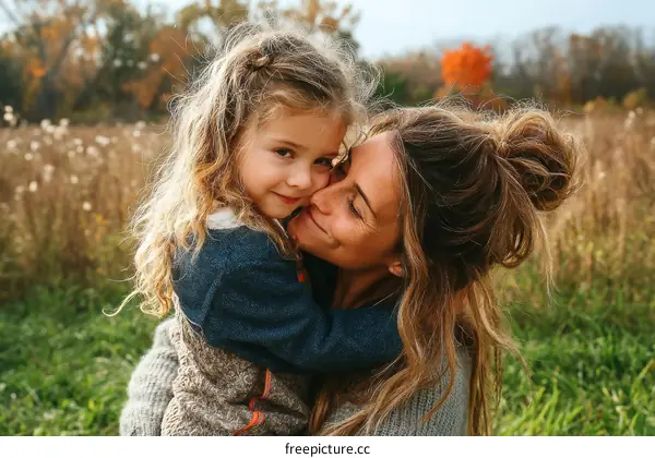 Loving Mother and Daughter Embrace Outdoors