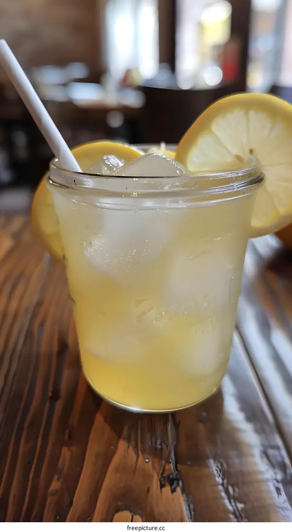 Glass of Lemonade with Lemon Slice and Straw