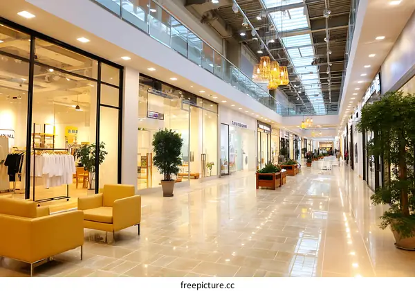 Modern Shopping Mall Interior with Multiple Shops