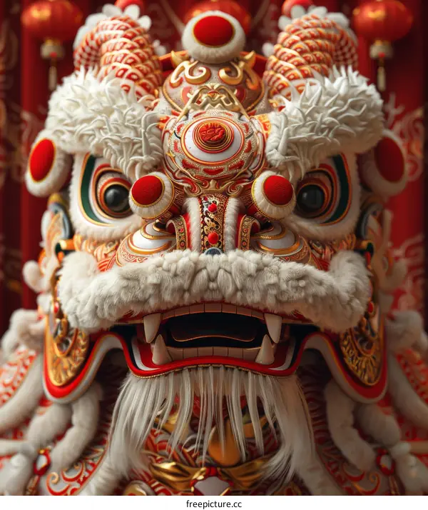 Close-up of a Traditional Chinese Lion Dance Costume