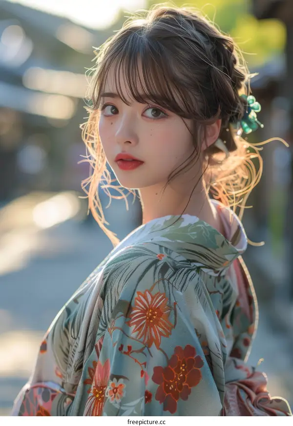 Asian Woman in Traditional Japanese Kimono