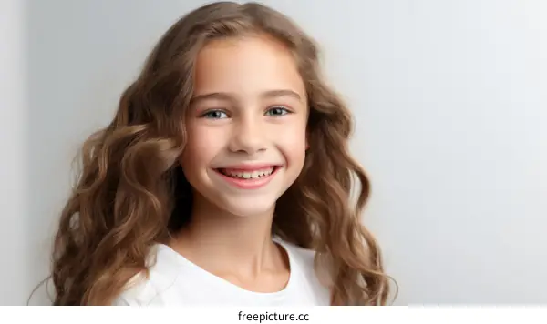 Portrait of a smiling young girl with long brown hair