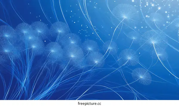 Abstract Dandelions in Blue Background