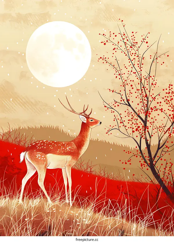 Deer Under the Full Moon