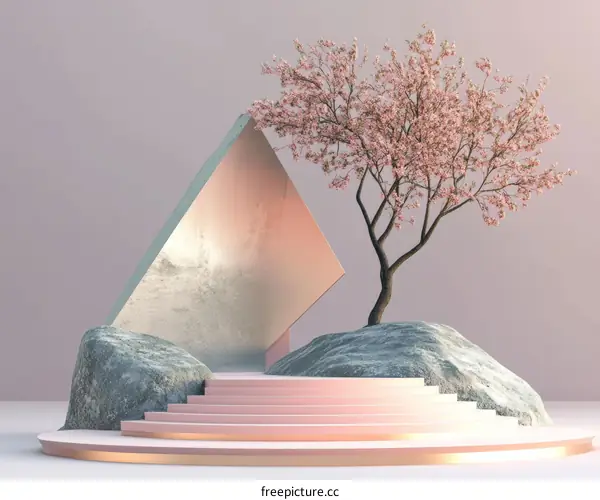 Abstract Pink and Gray Geometric Blossom Display