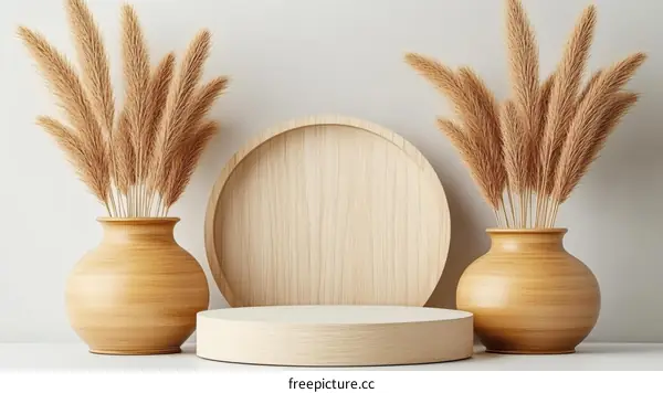 Bohemian Style Wooden Display with Dried Grass