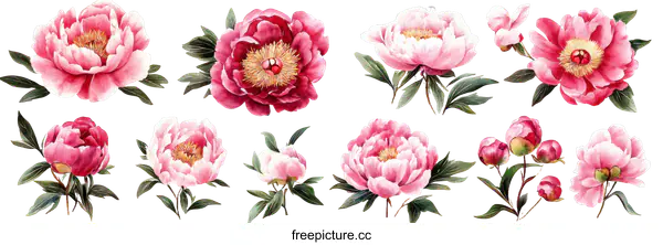 [Transparent Background PNG]Beautiful Watercolor Peonies Collection