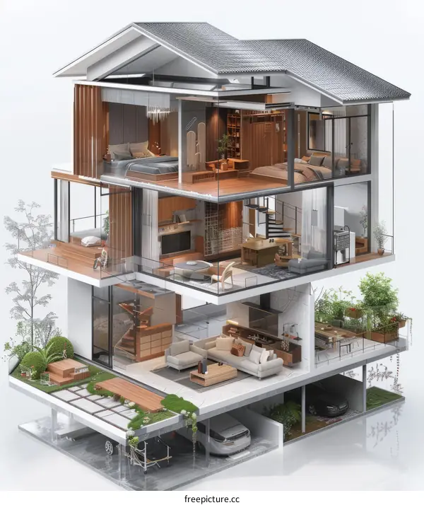 Modern House with Transparent Facade - 3D Rendering