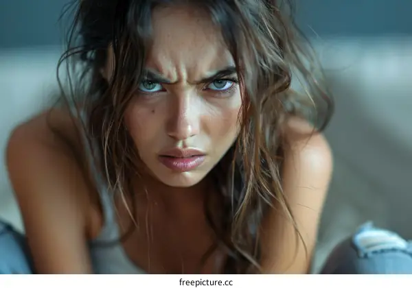 Close-up Portrait of a Woman with a Serious Expression