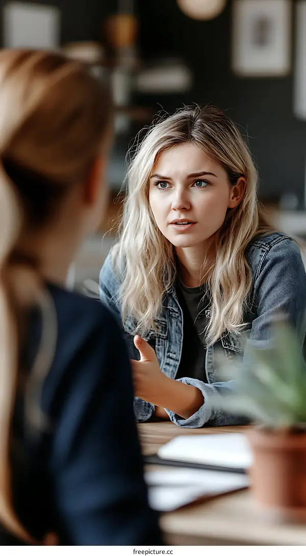Two Caucasian Women in Conversation