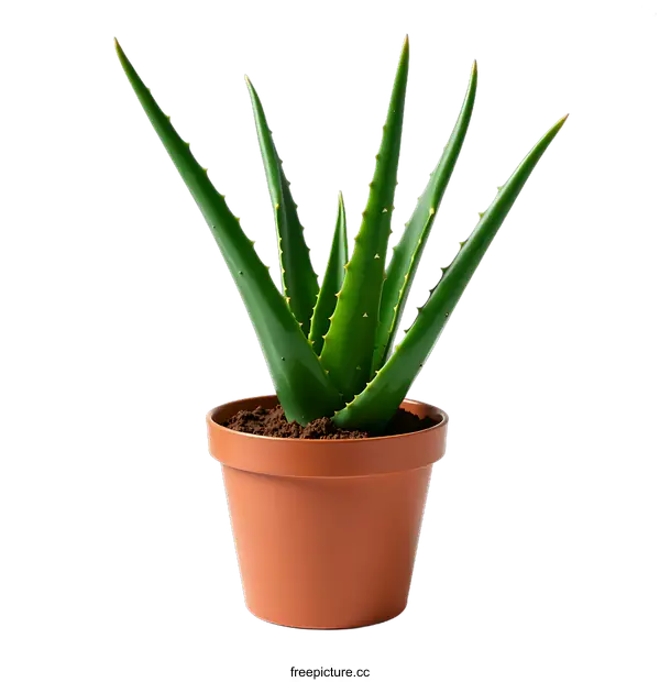 [Transparent Background PNG]Aloe Vera Plant in a Brown Pot on transparent background