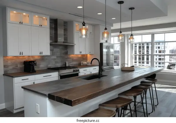 Modern Kitchen Island with Exposed Wooden Countertop
