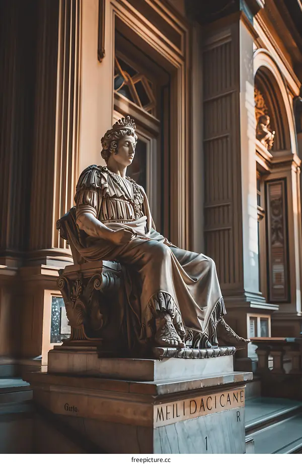 Roman Statue in Front of a Building