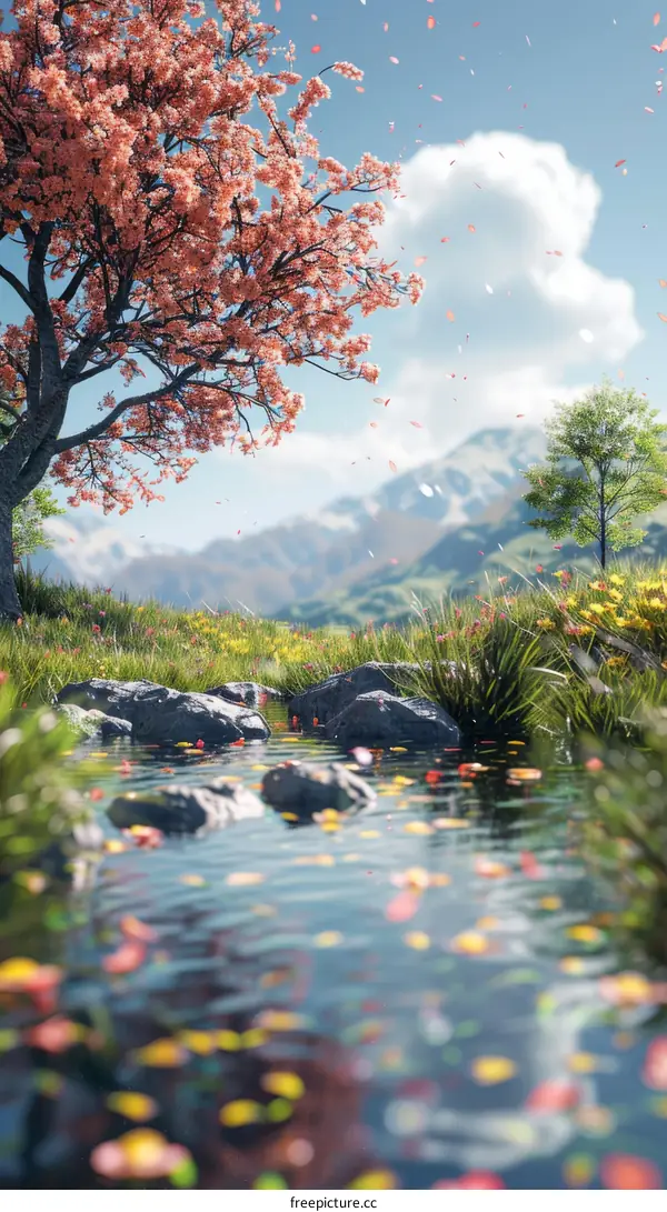 Blooming Cherry Tree by the River