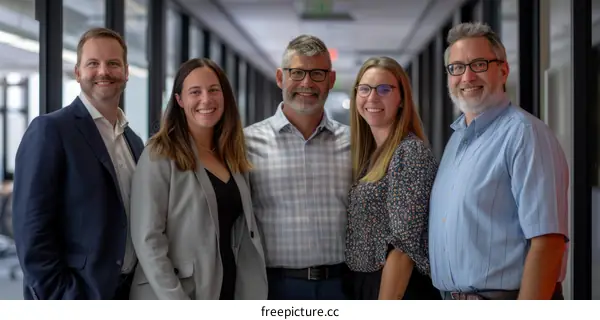 Group of business professionals in a modern office
