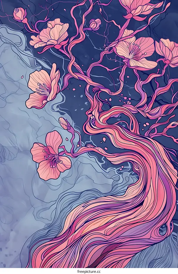 Pink Tree With Flowers Illustration