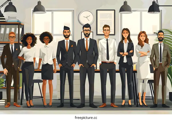 Diverse Business Team Standing Together in Modern Office