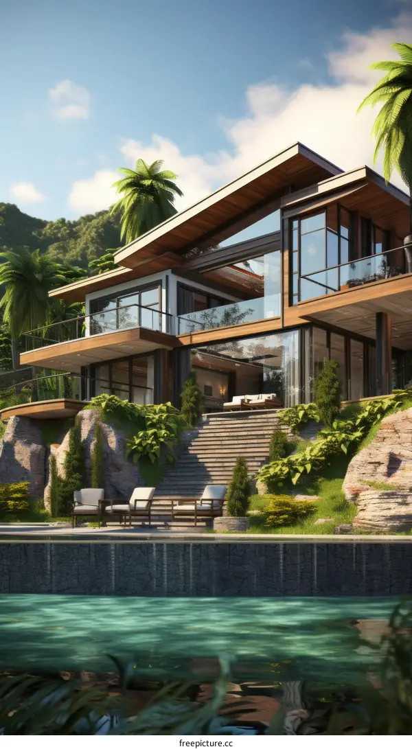 Modern luxury house with pool and amazing sea view