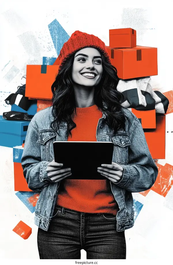 Modern Woman with a Digital Tablet amidst Packages