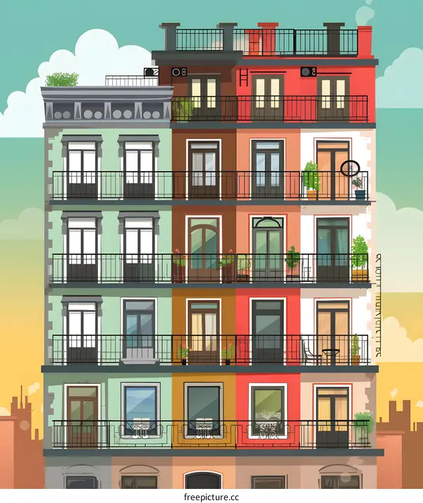 Colorful Apartment Building Illustration