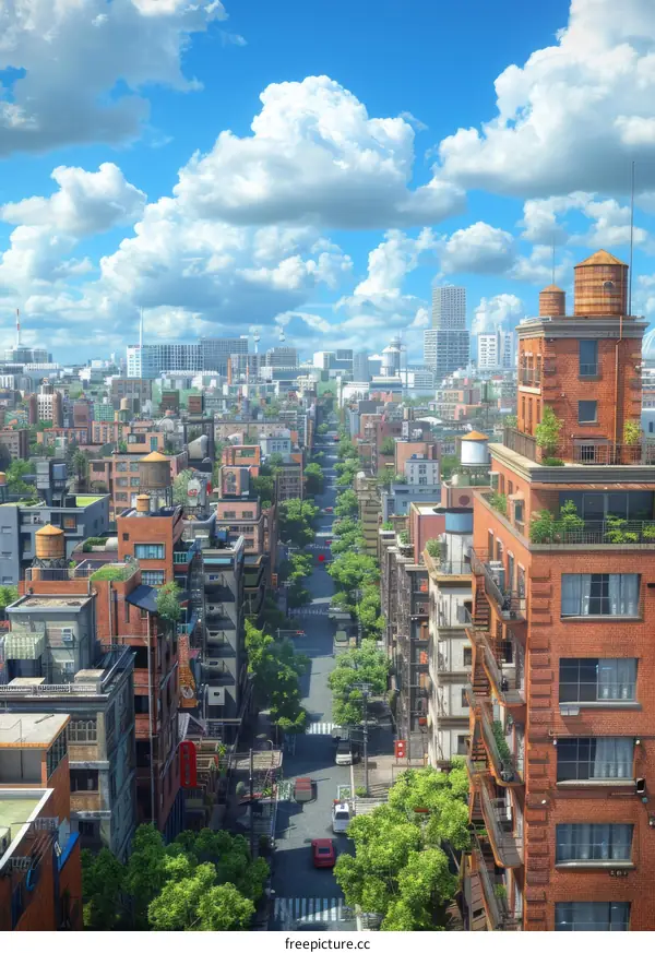 Cityscape Illustration with Sunny Day