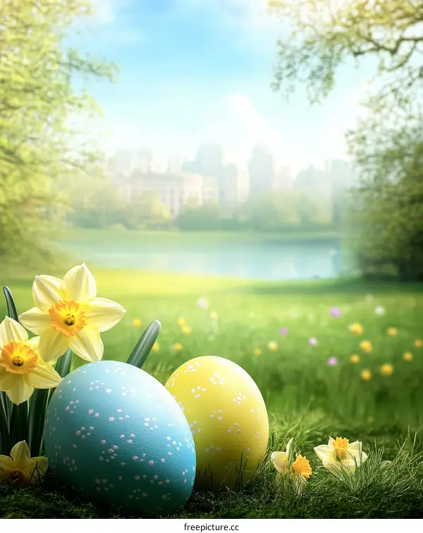 Easter Eggs in a Spring Park Setting