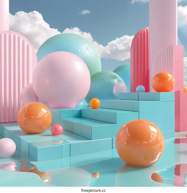 Abstract Colorful Geometric Scene with Pastel Spheres