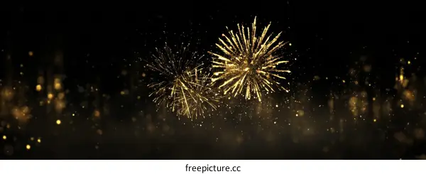 Golden Fireworks Explode Against Dark Background