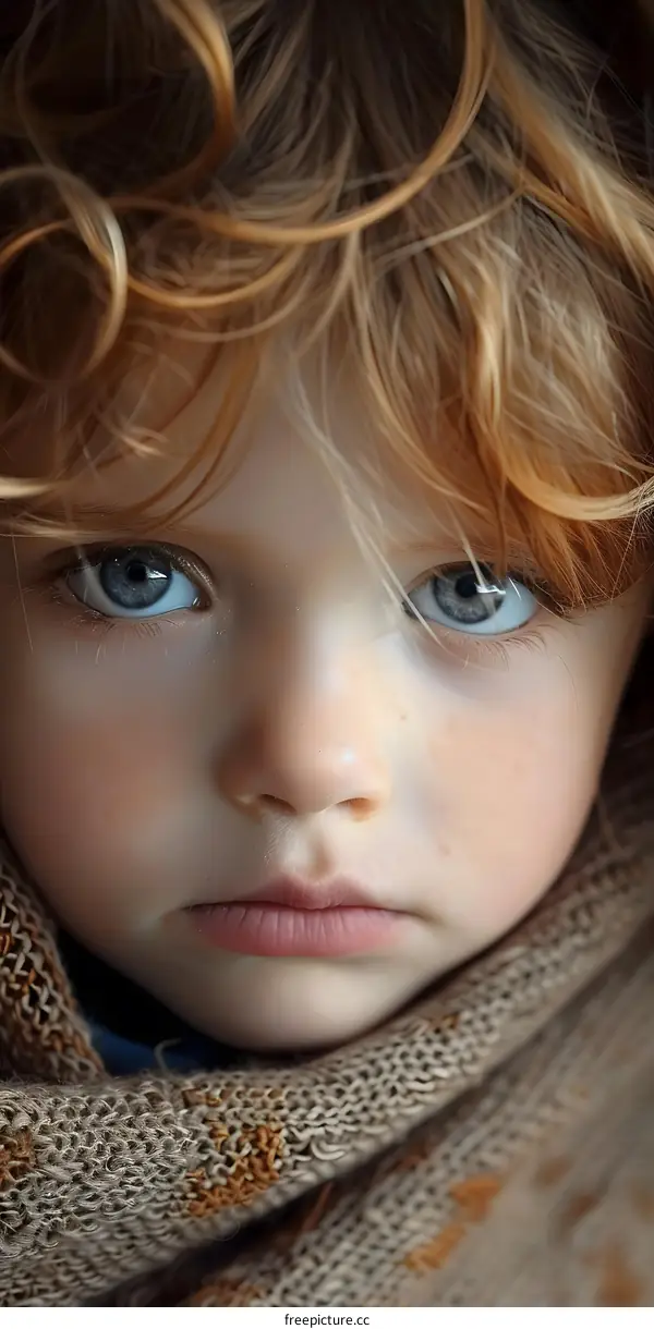 Portrait of a young boy with red hair and blue eyes