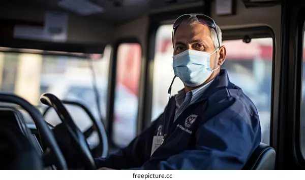 Portrait of a bus driver wearing a mask
