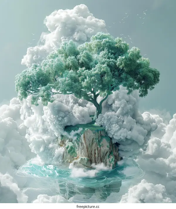 A Floating Island Paradise with Lush Green Tree