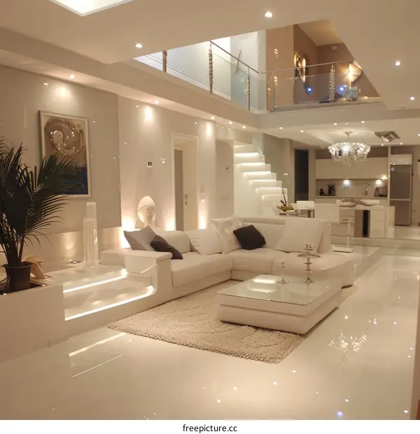 Bright and Airy Contemporary Living Room With White Walls and Furniture