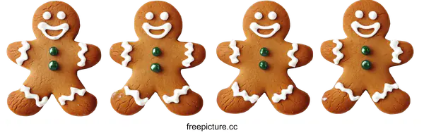 [Transparent Background PNG]Four Festive Gingerbread Men Cookies