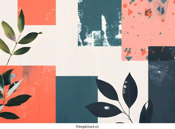 Abstract Minimalist Geometric Shapes and Leaves Illustration