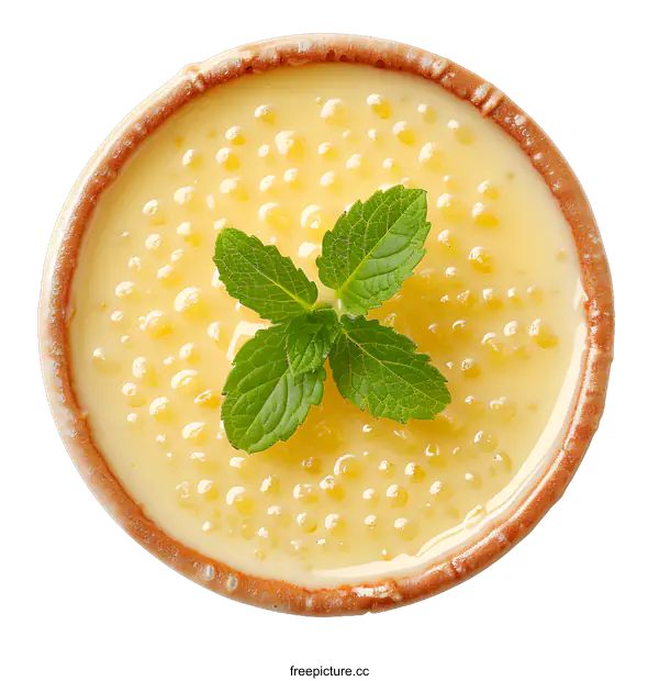 [Transparent Background PNG]Bowl of tapioca pudding with mint