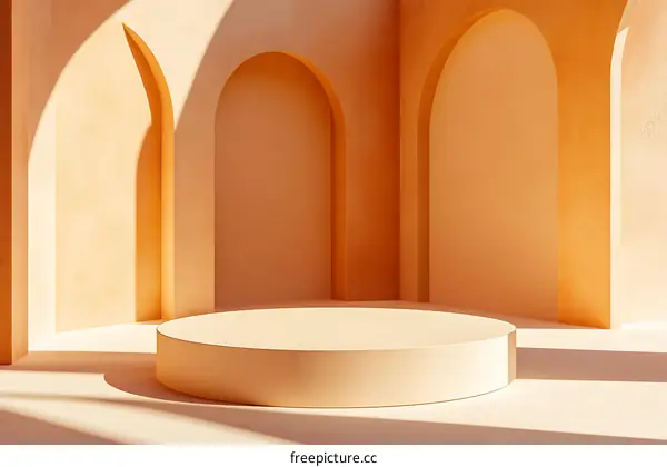 Minimalist Round Podium with Archways and Sun Light