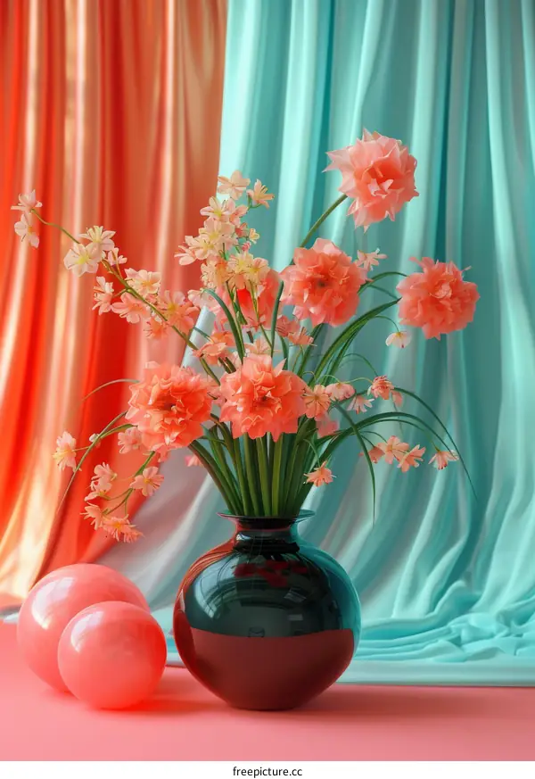 Beautiful Pink and White Vase with Balloons on Table