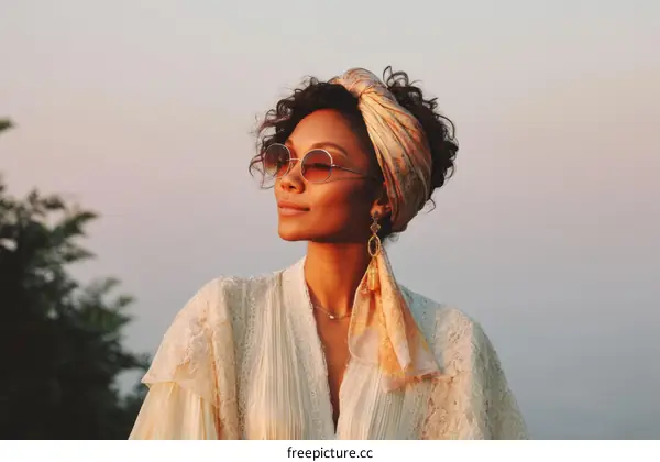 African American Woman Outdoors in Sunset Light
