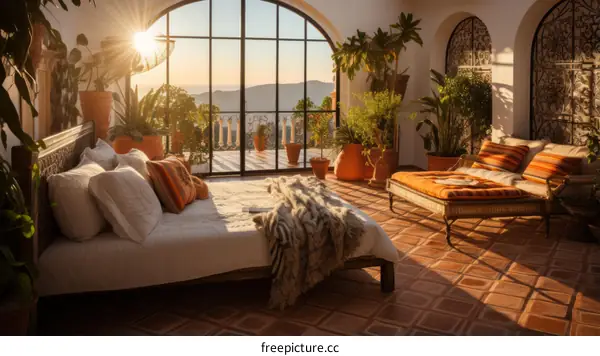 Bright Mediterranean Villa Bedroom with Amazing Mountain Views