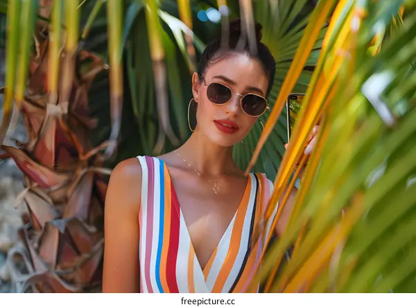 Woman Taking Selfie In Tropical Paradise